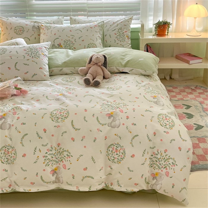 91家纺网 家纺一手货源 找家纺 曼之夏 2024新款13372全棉印花四件套 温婉小兔