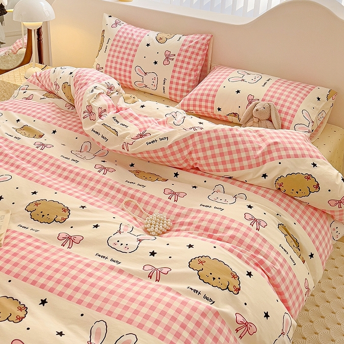 91家纺网 家纺一手货源 找家纺 珺柔家纺 2024新款40支13070全棉印花四件套 格子兔