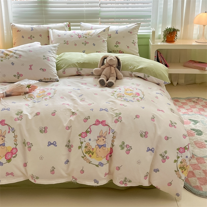 91家纺网 家纺一手货源 找家纺 曼之夏 2024新款13372全棉印花四件套 米拉兔