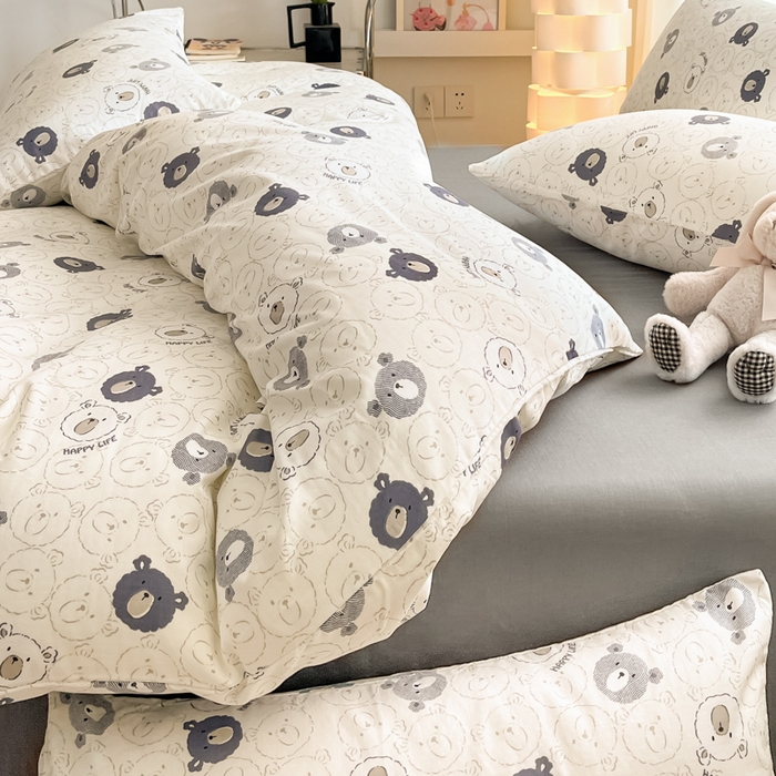 91家纺网 家纺一手货源 找家纺 ab家纺 2024新款全棉双层纱印花四件套 安妮熊