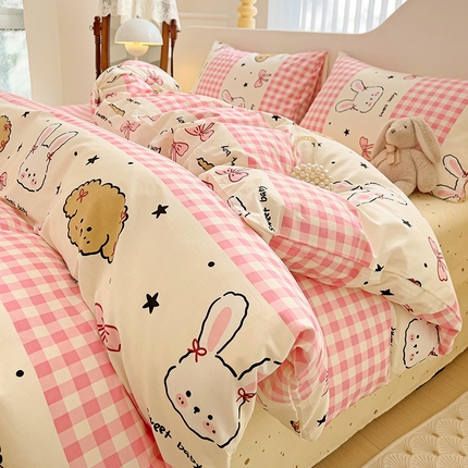 珺柔家纺 2024新款40支13070全棉印花四件套 格子兔