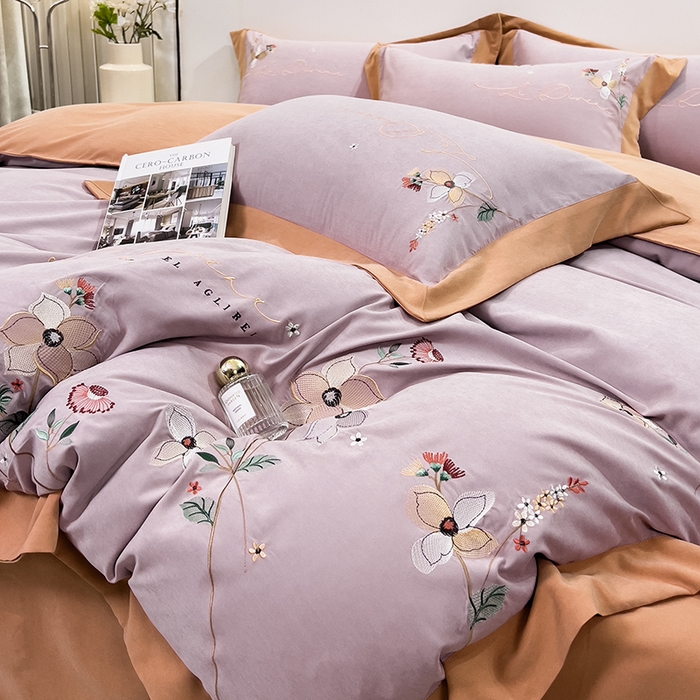 91家纺网 家纺一手货源 找家纺 欧冠家纺 2024新款四季款锦棉绣花盛夏光年四件套 盛夏光年-魅紫