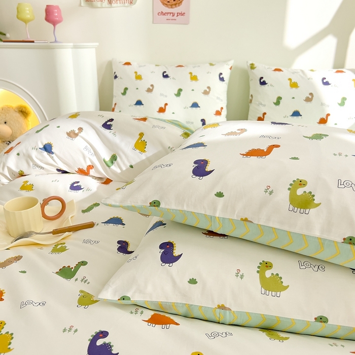 91家纺网 家纺一手货源 找家纺 DoDo 兜兜 2024新款全棉可爱软萌系列单品枕套 恐龙茶茶