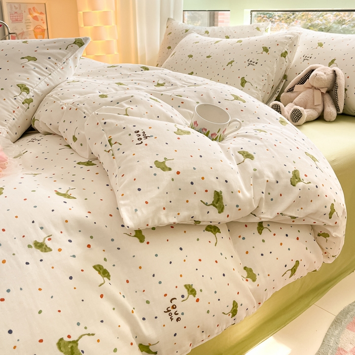 91家纺网 家纺一手货源 找家纺 ab家纺 2024新款全棉双层纱印花四件套 三生有幸