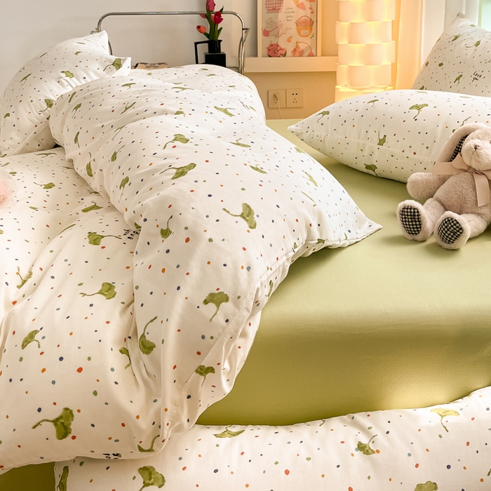 91家纺网 家纺一手货源 找家纺 ab家纺 2024新款全棉双层纱印花四件套 三生有幸