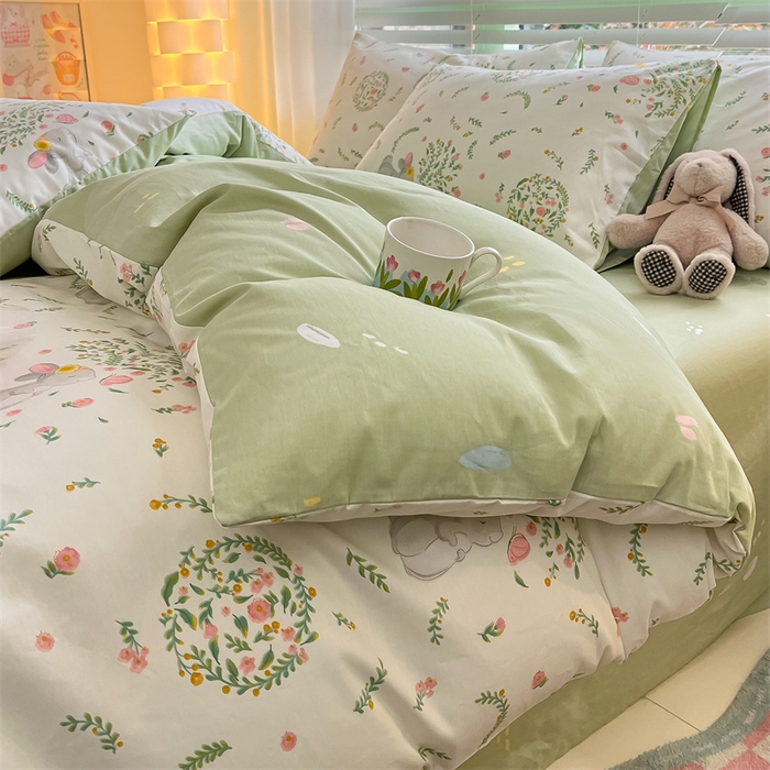 91家纺网 家纺一手货源 找家纺 曼之夏 2024新款13372全棉印花四件套 温婉小兔