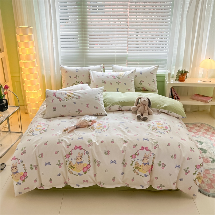 91家纺网 家纺一手货源 找家纺 曼之夏 2024新款13372全棉印花四件套 米拉兔