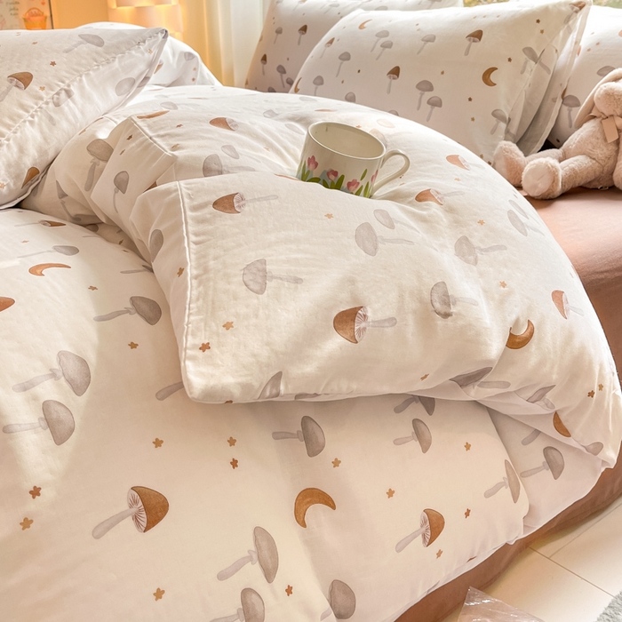 91家纺网 家纺一手货源 找家纺 ab家纺 2024新款全棉双层纱印花四件套 朱古力