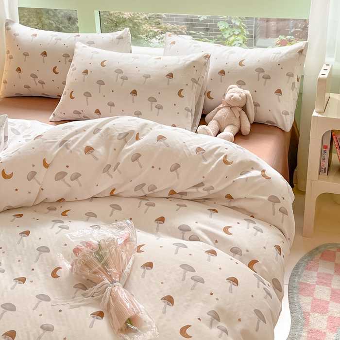 91家纺网 家纺一手货源 找家纺 ab家纺 2024新款全棉双层纱印花四件套 朱古力