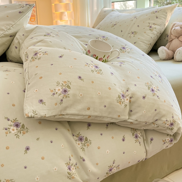 91家纺网 家纺一手货源 找家纺 ab家纺 2024新款全棉双层纱印花四件套 夏洛