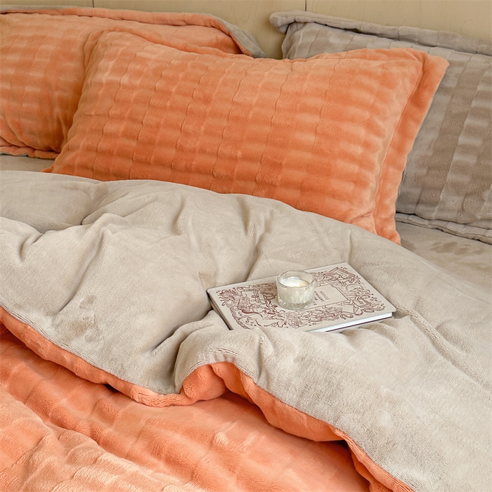 91家纺网 家纺一手货源 找家纺 时年家纺 2024新款云朵牛奶绒四件套（充值会员享优惠10元） 泡芙-爱马橙