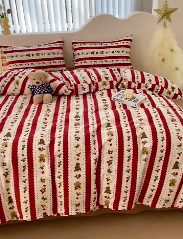 91家纺网 家纺一手货源 找家纺 珺柔家纺 2024新款40支13070全棉印花四件套 草莓棕熊