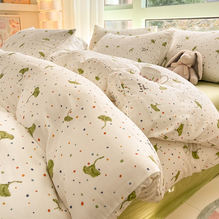 91家纺网 家纺一手货源 找家纺 ab家纺 2024新款全棉双层纱印花四件套 三生有幸