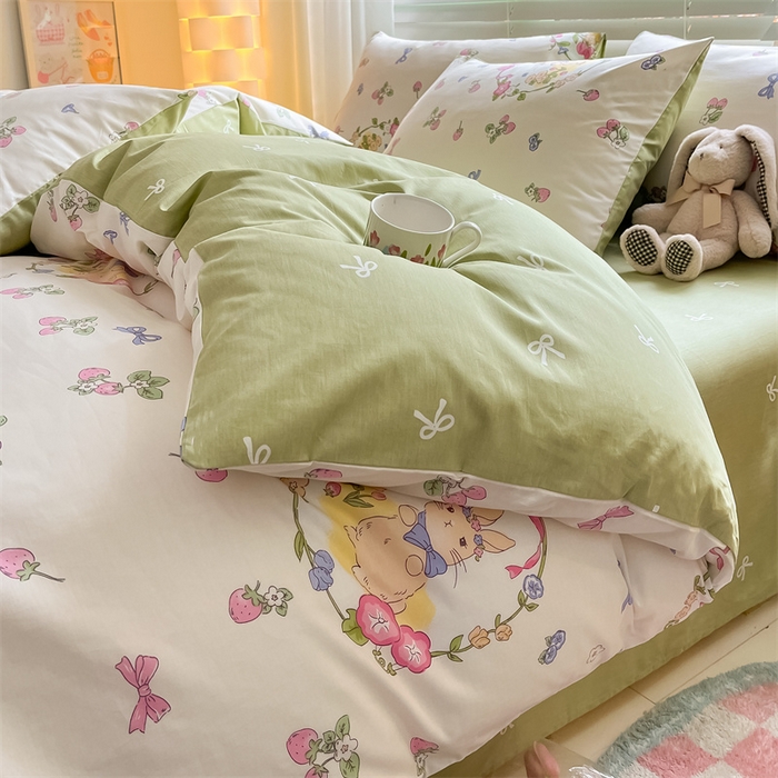 91家纺网 家纺一手货源 找家纺 曼之夏 2024新款13372全棉印花四件套 米拉兔