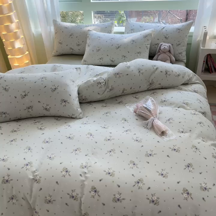 91家纺网 家纺一手货源 找家纺 ab家纺 2024新款全棉双层纱印花四件套 夏洛