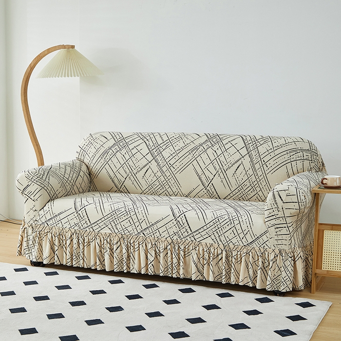 91家纺网 家纺一手货源 找家纺 （总）共鸣 2023新款牛奶丝印花系列沙发套（裙摆款）