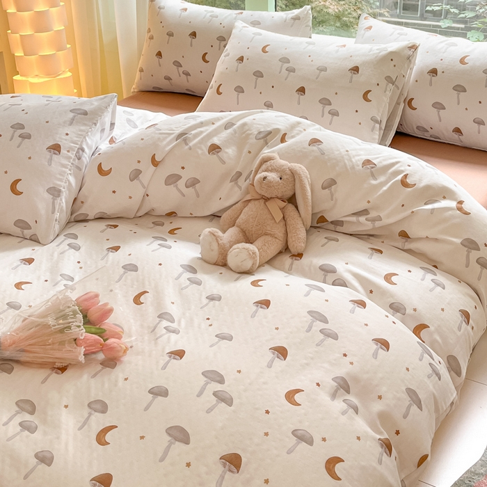 91家纺网 家纺一手货源 找家纺 ab家纺 2024新款全棉双层纱印花四件套 朱古力