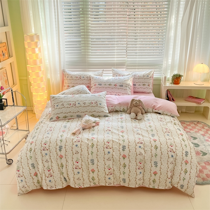 91家纺网 家纺一手货源 找家纺 曼之夏 2024新款13372全棉印花四件套 枝间梦