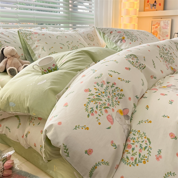 91家纺网 家纺一手货源 找家纺 曼之夏 2024新款13372全棉印花四件套 温婉小兔