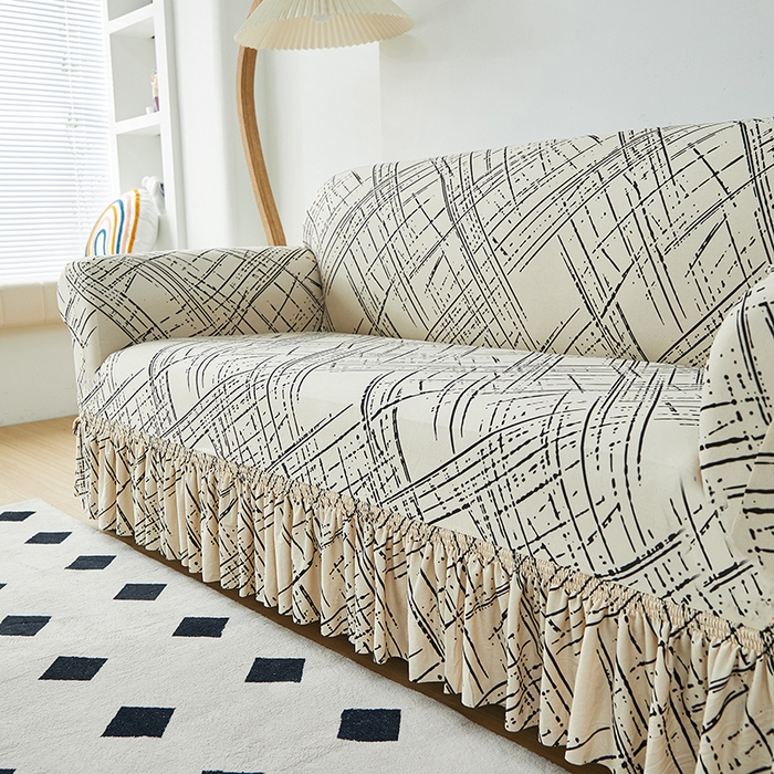 91家纺网 家纺一手货源 找家纺 （总）共鸣 2023新款牛奶丝印花系列沙发套（裙摆款）