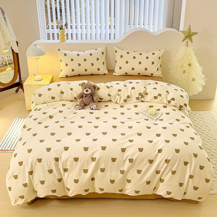 91家纺网 家纺一手货源 找家纺 珺柔家纺 2024新款40支13070全棉印花四件套 咖熊