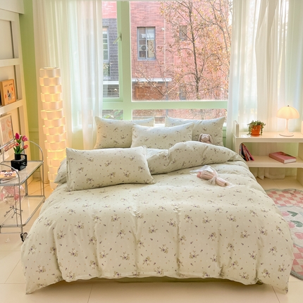 91家纺网 家纺一手货源 找家纺 ab家纺 2024新款全棉双层纱印花四件套 夏洛