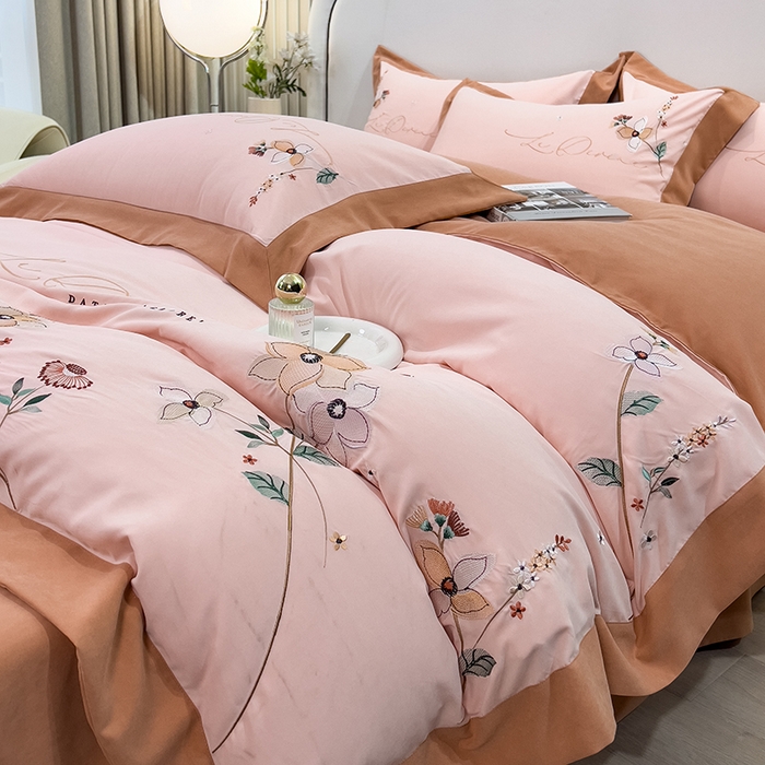 91家纺网 家纺一手货源 找家纺 欧冠家纺 2024新款四季款锦棉绣花盛夏光年四件套 盛夏光年-玉色