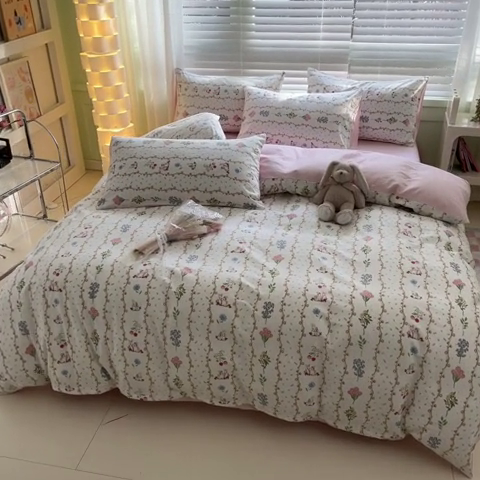 91家纺网 家纺一手货源 找家纺 曼之夏 2024新款13372全棉印花四件套 枝间梦