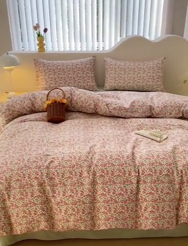 91家纺网 家纺一手货源 找家纺 珺柔家纺 2024新款40支13070全棉印花四件套 复古玫瑰