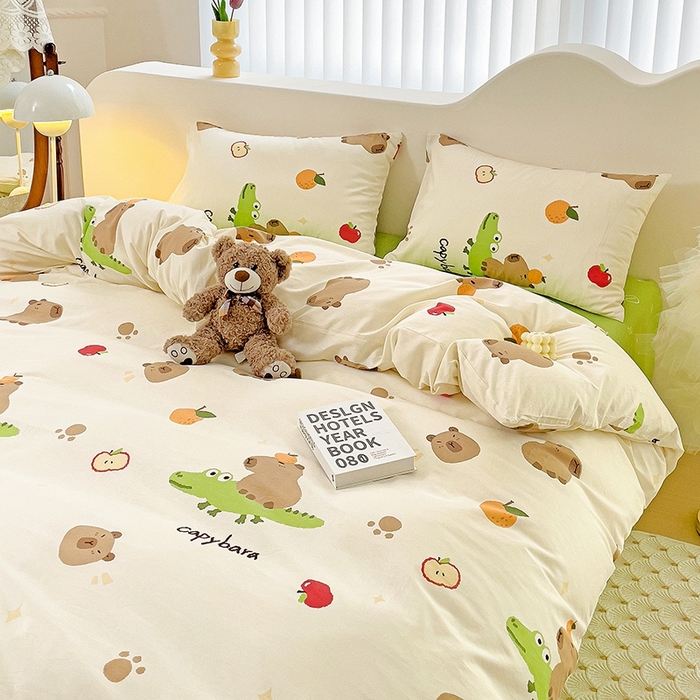 91家纺网 家纺一手货源 找家纺 珺柔家纺 2024新款40支13070全棉印花四件套 鳄鱼萌宠