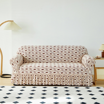 91家纺网 家纺一手货源 找家纺 （总）共鸣 2023新款牛奶丝印花系列沙发套（裙摆款）