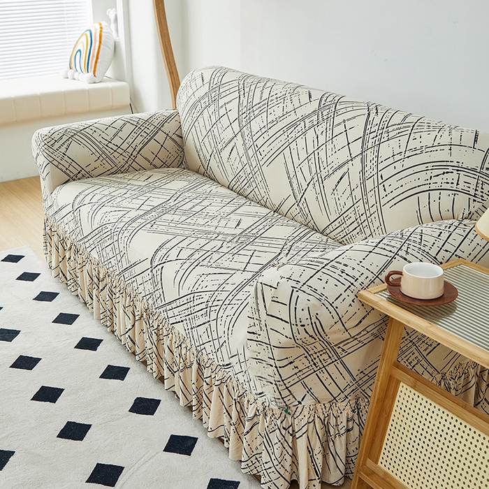 91家纺网 家纺一手货源 找家纺 （总）共鸣 2023新款牛奶丝印花系列沙发套（裙摆款）