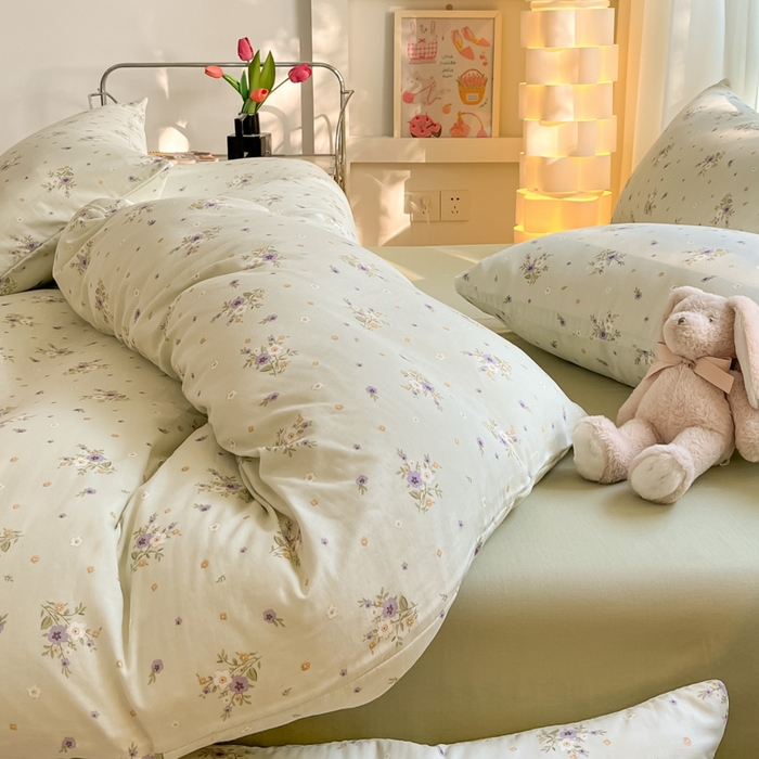 91家纺网 家纺一手货源 找家纺 ab家纺 2024新款全棉双层纱印花四件套 夏洛