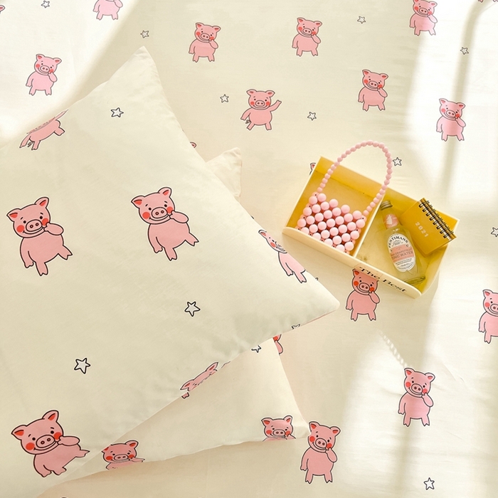 91家纺网 家纺一手货源 找家纺 DoDo 兜兜 2024新款全棉可爱软萌系列单品枕套 可爱粉粉猪