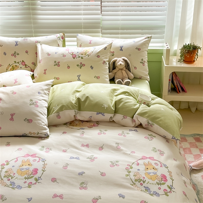 91家纺网 家纺一手货源 找家纺 曼之夏 2024新款13372全棉印花四件套 米拉兔