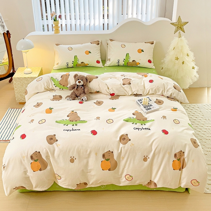 91家纺网 家纺一手货源 找家纺 珺柔家纺 2024新款40支13070全棉印花四件套 鳄鱼萌宠