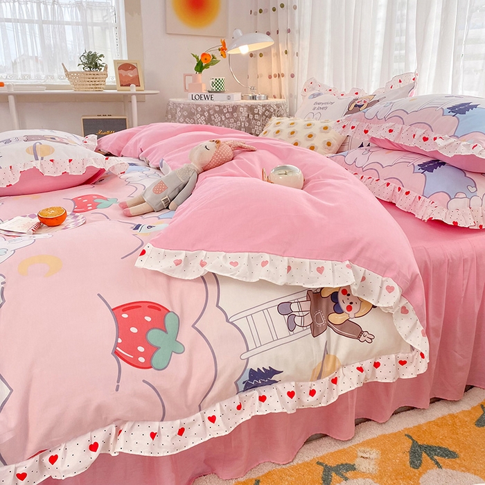 91家纺网 家纺一手货源 找家纺 （总）玉元坊 少女心全棉公主风花边被套床单式床裙款四件套三件套