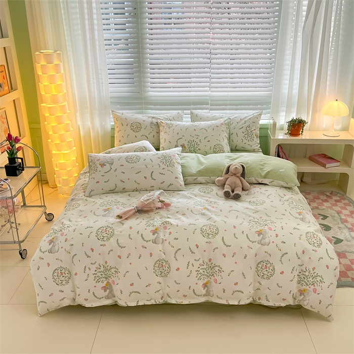 91家纺网 家纺一手货源 找家纺 曼之夏 2024新款13372全棉印花四件套 温婉小兔