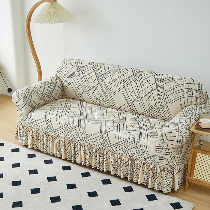 91家纺网 家纺一手货源 找家纺 （总）共鸣 2023新款牛奶丝印花系列沙发套（裙摆款）