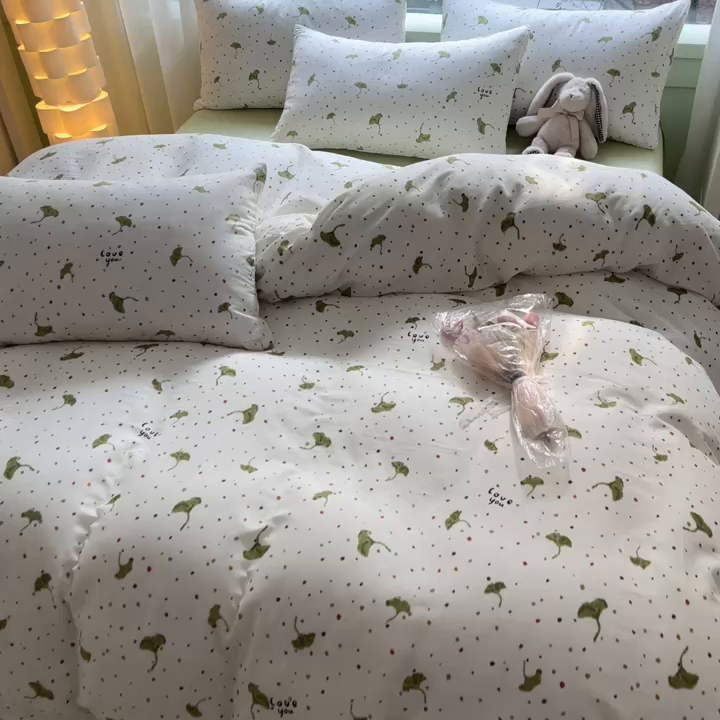 91家纺网 家纺一手货源 找家纺 ab家纺 2024新款全棉双层纱印花四件套 三生有幸