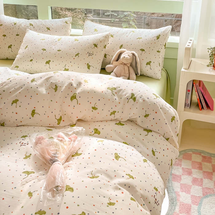 91家纺网 家纺一手货源 找家纺 ab家纺 2024新款全棉双层纱印花四件套 三生有幸