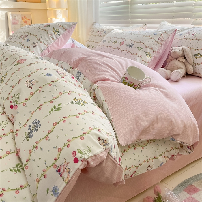 91家纺网 家纺一手货源 找家纺 曼之夏 2024新款13372全棉印花四件套 枝间梦