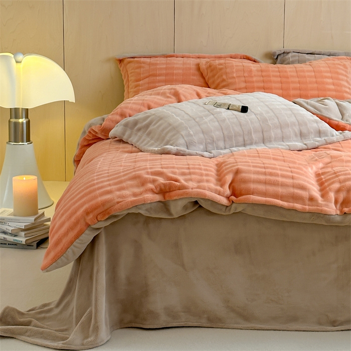 91家纺网 家纺一手货源 找家纺 时年家纺 2024新款云朵牛奶绒四件套（充值会员享优惠10元） 泡芙-爱马橙