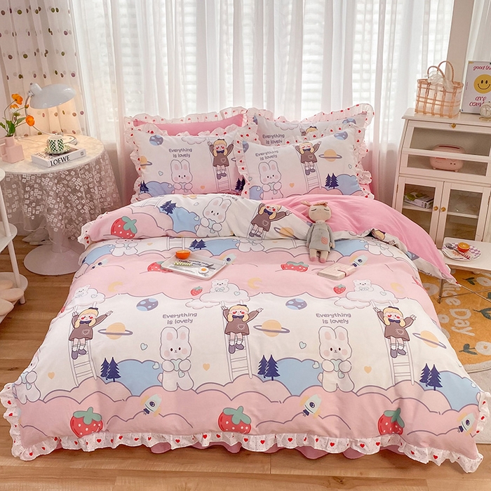 91家纺网 家纺一手货源 找家纺 （总）玉元坊 少女心全棉公主风花边被套床单式床裙款四件套三件套