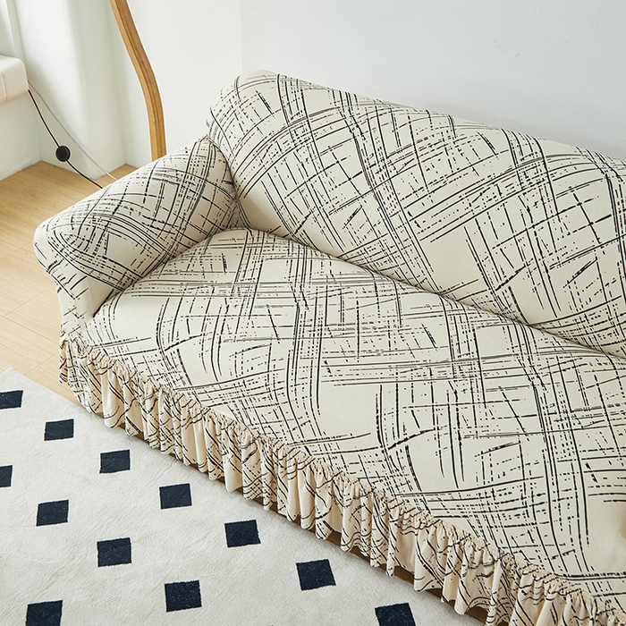 91家纺网 家纺一手货源 找家纺 （总）共鸣 2023新款牛奶丝印花系列沙发套（裙摆款）