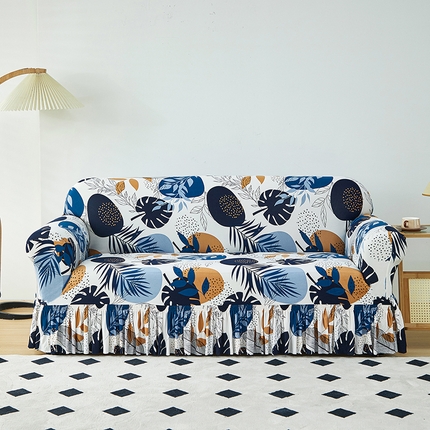 91家纺网 家纺一手货源 找家纺 （总）共鸣 2023新款牛奶丝印花系列沙发套（裙摆款）