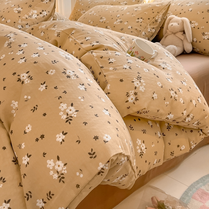 91家纺网 家纺一手货源 找家纺 ab家纺 2024新款全棉双层纱印花四件套 木槿花