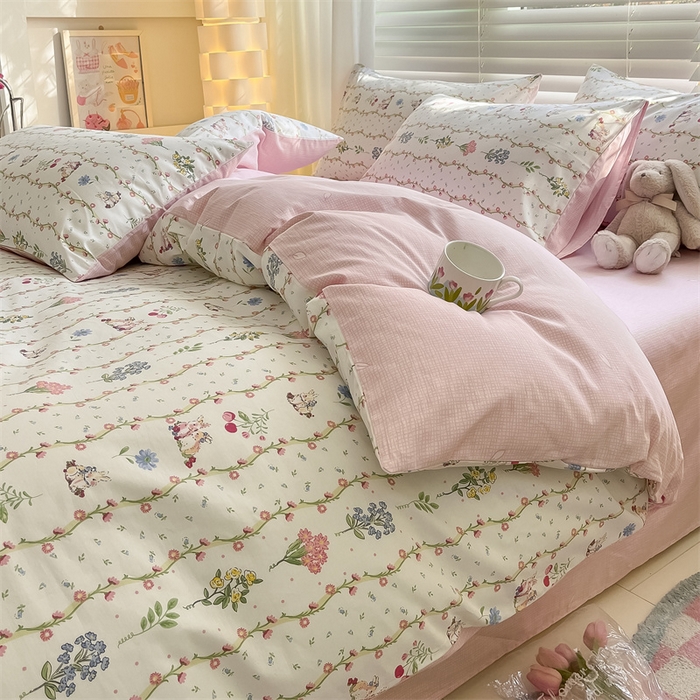 91家纺网 家纺一手货源 找家纺 曼之夏 2024新款13372全棉印花四件套 枝间梦