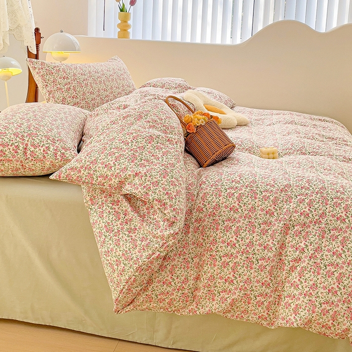 91家纺网 家纺一手货源 找家纺 珺柔家纺 2024新款40支13070全棉印花四件套 复古玫瑰