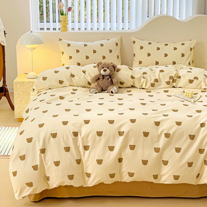 91家纺网 家纺一手货源 找家纺 珺柔家纺 2024新款40支13070全棉印花四件套 咖熊